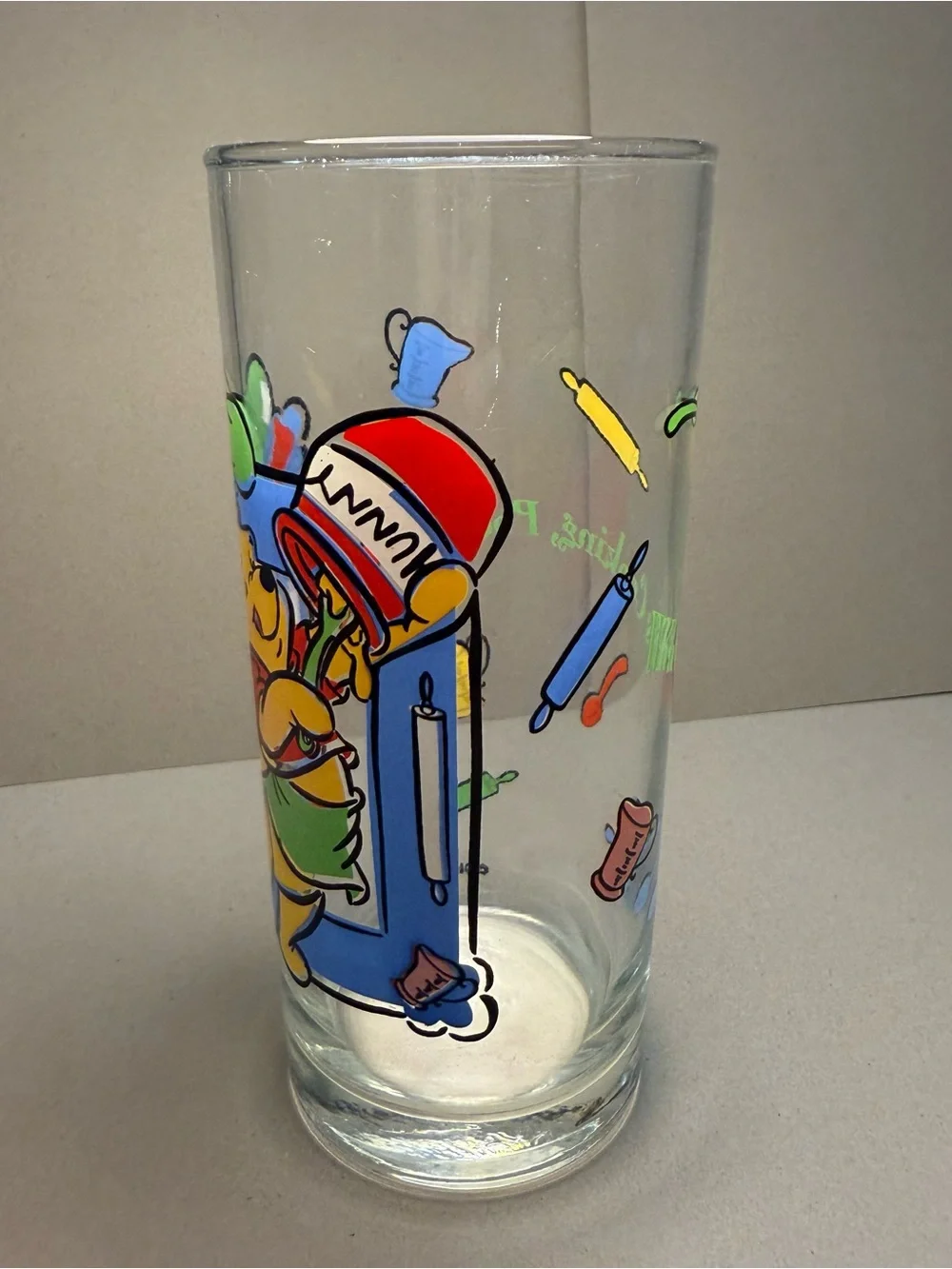 Vintage Disney Winnie the Pooh Blue Cartoon Glass Tumbler - Set of 2